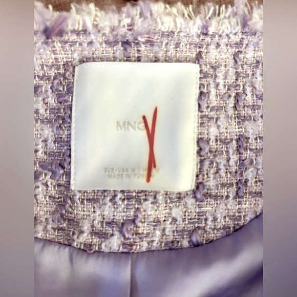 Mango sz M Tweed Jacket, lavender, Cotton mix, EUC, lined, Silver/Pearl buttons - Picture 6 of 7